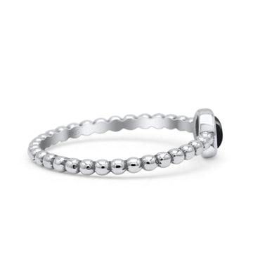 Beaded Band Round Thumb Ring Oxidized Statement Fashion Ring Simulated Black Onyx 925 Sterling Silver
